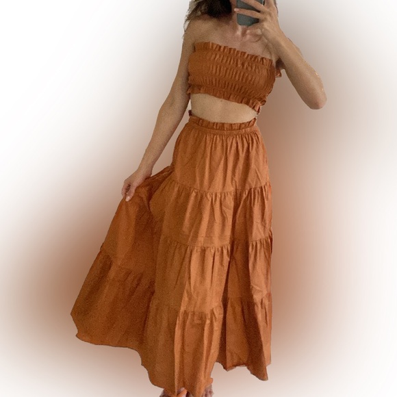 Kourt NWT Ellery Set in Burnt Orange Women’s Bandeau Top Maxi Skirt Matching Set - Picture 5 of 9
